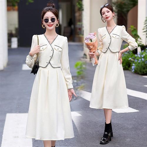 假两件连衣裙时尚气质名媛显瘦收腰长袖裙子HR-LMJY6665 商品图2