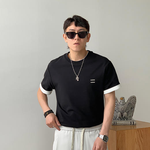 徐太浪透气基础款圆领短袖T恤男夏季潮牌男装大码休闲五分袖上衣 商品图0