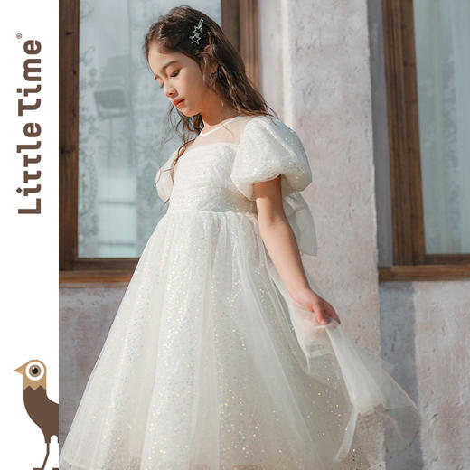 littletime2025新款女童浪漫婚纱星空闪烁亮片公主大蝴蝶结纱裙 商品图2