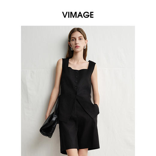 VIMAGE纬漫纪2025夏季新款简约百搭显瘦黑色上衣V2313944 商品图1