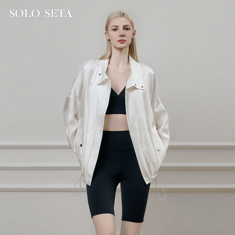 Solo seta女士真丝纯色睡衣上装桑蚕丝夹克2025年秋季轻奢高级感