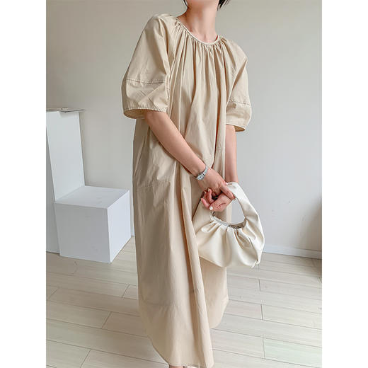 奥篇 系带连衣裙中长款60支水洗纯棉裙子 商品图1