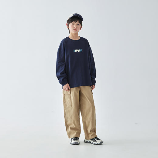 【代发】男款纯色印花长袖T恤 蓝汽水童装男童上衣字母趣味笑脸印花宽松圆领卫衣 商品图3