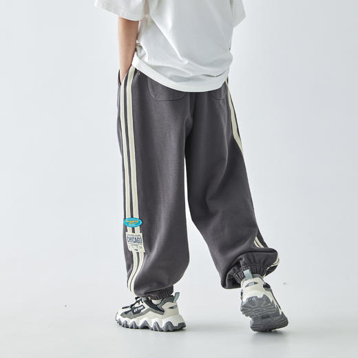 蓝汽水25年新款宽松休闲织带卫裤男童春季侧缝双条撞色织标束脚裤 商品图4