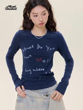 mostwantedlab彩虹/M2512082/手写字体基础彩棉长袖