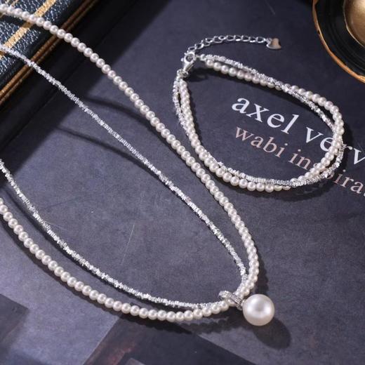 今年很火的一个款，珍珠项链手链系列碎银双层手链，正品施华洛世奇珍珠，S925纯银碎银子.配全套包装（EJ） 商品图6