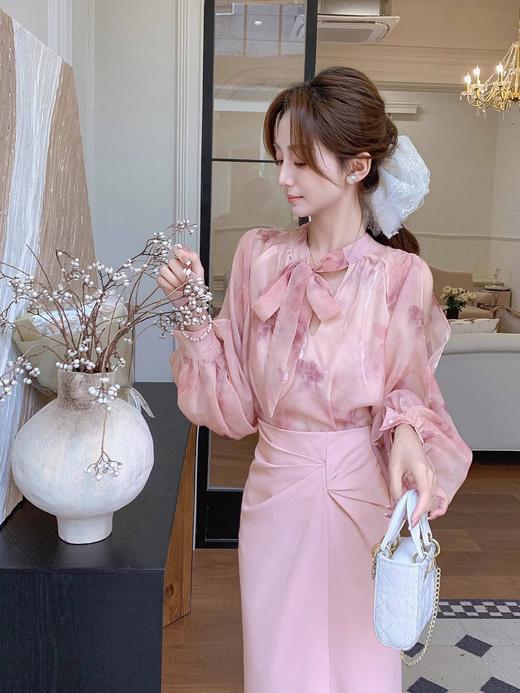 张心子【粉若桃花】春夏高腰褶皱显瘦半身裙 U2502040 商品图3