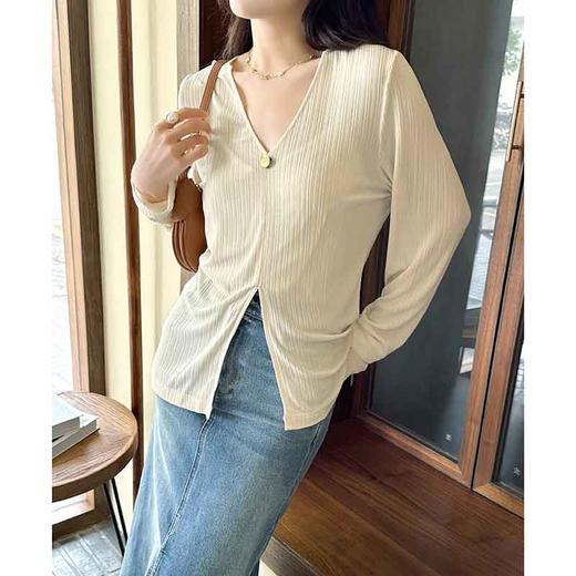 顺丰包邮洛诗琳21542春夏新款醋酸针织长袖套头V领百搭上衣10290 商品图4