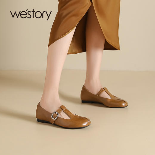 westory新款时尚优雅单鞋方扣水钻气质百搭平底鞋女S24CE75121 商品图5