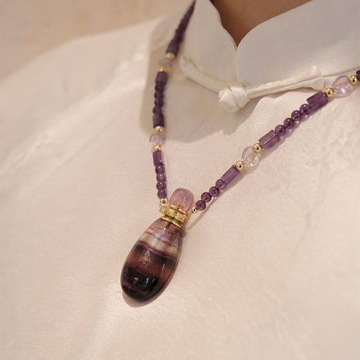 MELI&MOLI【火】紫莹大号水滴形吊坠 心形珠点缀紫水晶珠串项链 商品图0
