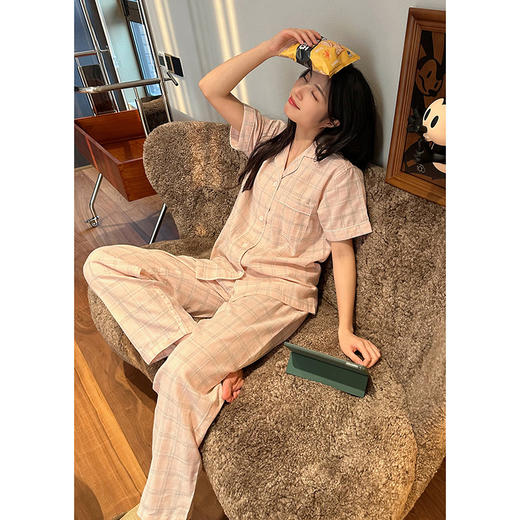 【全棉双层纱】全棉双层纱家居服 无侧缝棉质双层纱短袖长裤可外穿男女情侣睡衣裤套装 商品图6