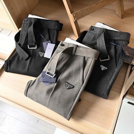 普JIA达2025春秋款毛呢三角标修身免烫腰带商务休闲西裤 商品图1