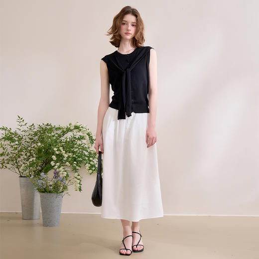 西遇黑色无袖针织衫女春季新款绑带高知穿搭圆领长袖上衣D0050386 商品图1