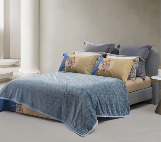 水星家纺薇蓝物语可水洗云朵柔绒毯