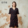 EITIE爱特爱夏季新款提褶V领不规则收腰显瘦印花连衣裙8207922 商品缩略图0