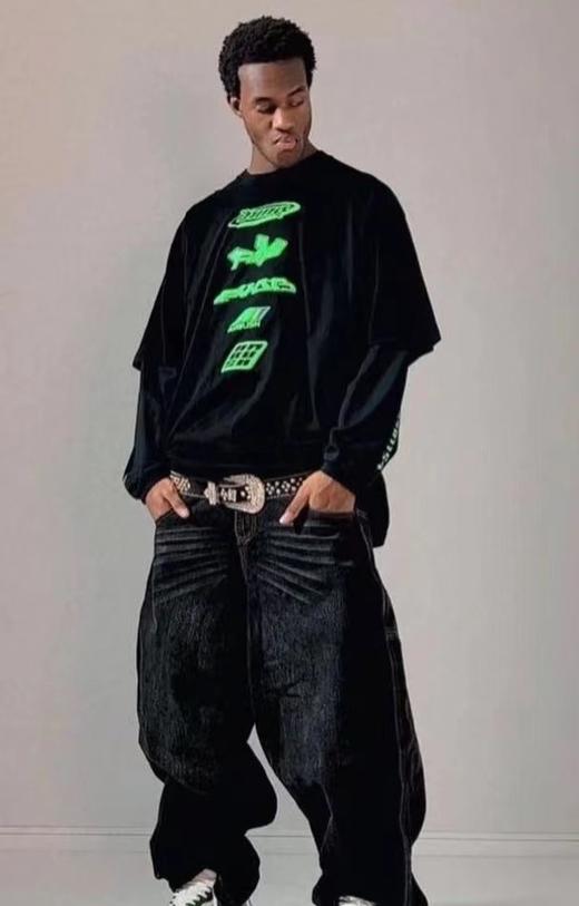 男款假两件发泡印花长袖T恤 周杰伦范丞丞同款 商品图3