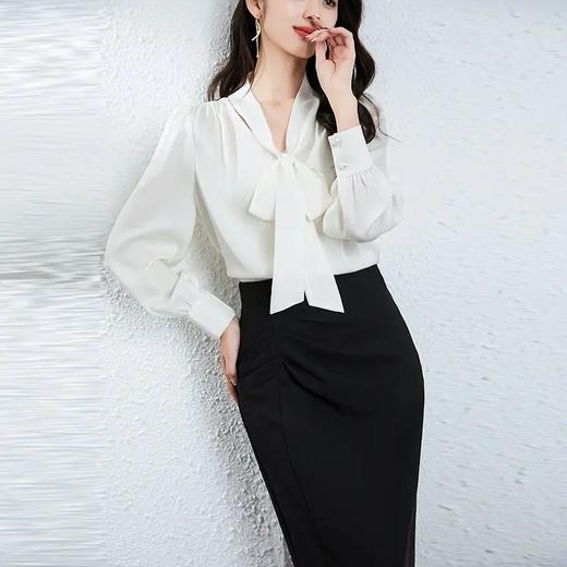 【高货kbnq】全新升级【铂金会员358/天猫479/差价121】(14922) 洛诗琳桑蚕丝衬衣女春季重磅真丝双乔法式V领蝴蝶结衬衫 商品图2