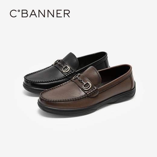 千百度男鞋牛皮正装皮鞋真皮男士休闲商务豆豆乐福鞋A25112811 商品图0