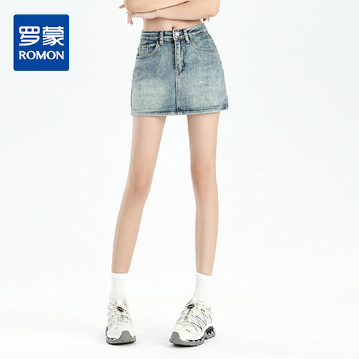 罗蒙女士夏季牛仔裙高腰显瘦短裙简约百搭舒适牛仔裙子女休闲通勤 商品图0