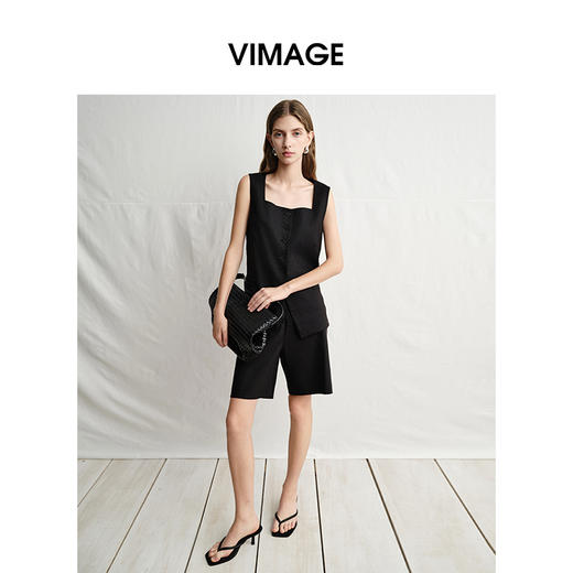 VIMAGE纬漫纪2025夏季新款简约百搭显瘦黑色上衣V2313944 商品图0