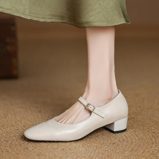 【预售5天】3.5cm水洗牛皮~新款真皮单鞋，中跟小皮鞋粉色法式复古玛丽珍鞋子ASZ-5-576 商品图3