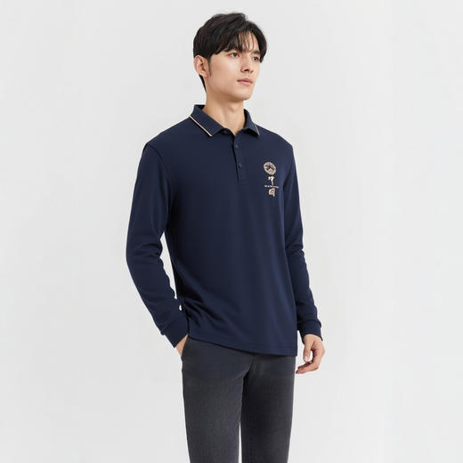 圣得西长袖POLO衫男款2025年时尚商务休闲春季新款撞色翻领T恤男2412945101 商品图2