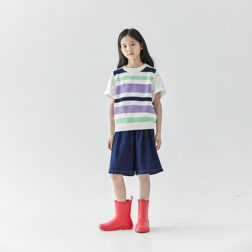 【代发】女款彩色条纹背心 棵初童装撞色针织背心马甲女童叠穿彩色条纹坎肩 商品图1