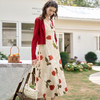 法式浪漫复古玫瑰花印花丝绒吊带裙女收腰气质长裙V0150034 商品缩略图3
