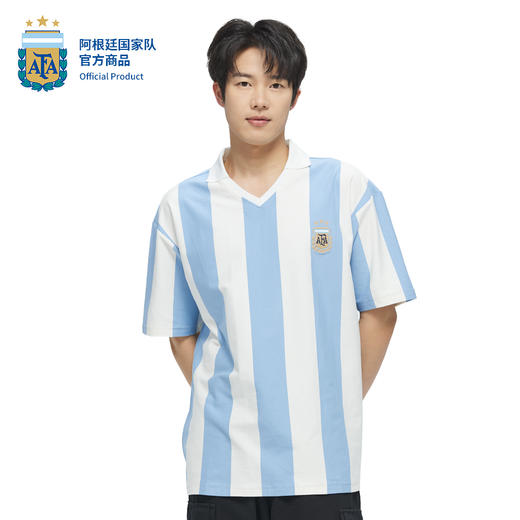 【官方正版】阿根廷国家队 | 蓝白条纹复古球衣款v领POLO短袖重磅棉质T恤 商品图3