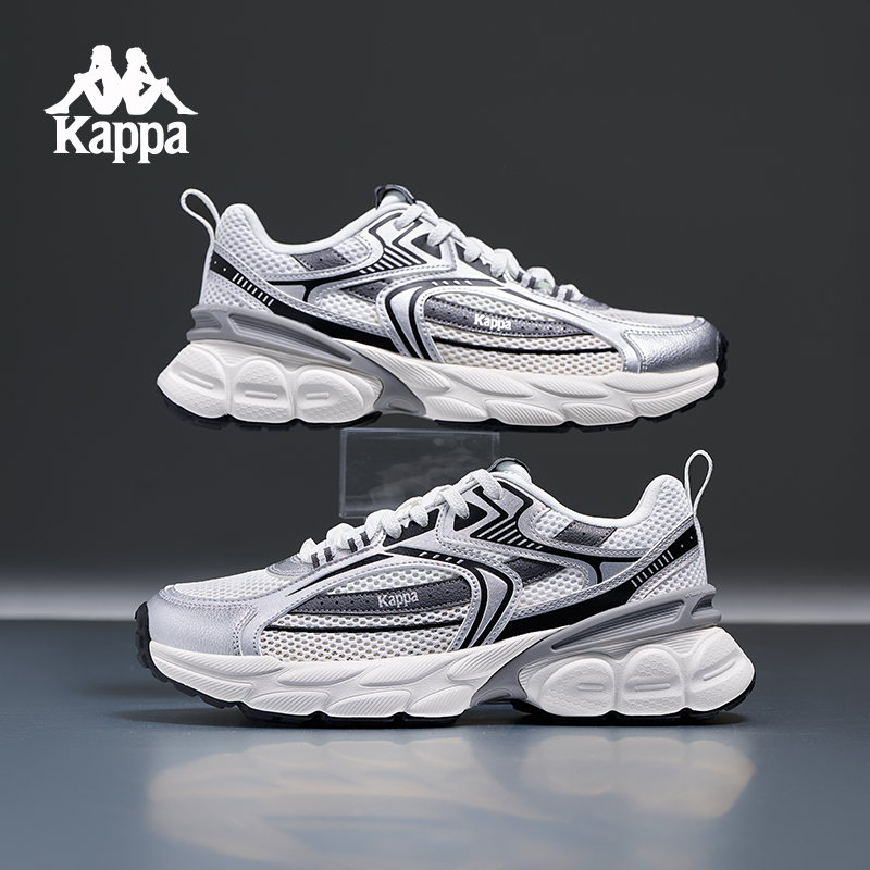 Kappa卡帕背靠背老爹鞋女款2025新款透气网面运动鞋男银色跑步鞋K0FX5MC05