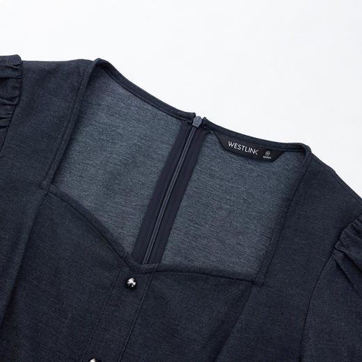 法式气质复古设计感方领仿牛仔裙女通勤收腰连衣裙V0250140 商品图5