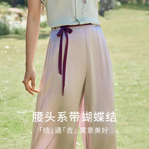 金三塔敦煌联名国风真丝睡衣女100%桑蚕丝短袖长裤家居服衣裤套装  YSFFB401 商品图3