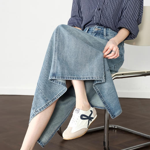 西遇水洗牛仔半身裙女新款浅蓝色小个子a字高腰长裙D0050443 商品图2