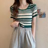 【条纹U领短款针织衫】夏季薄款 百搭修身显瘦短袖套头上衣女小衫潮  商品缩略图3