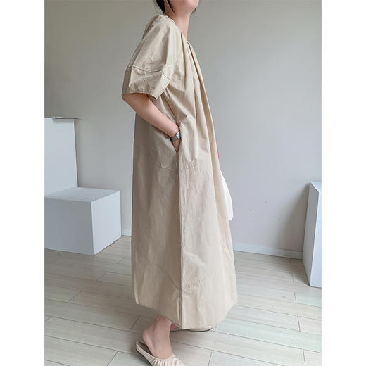 奥篇 系带连衣裙中长款60支水洗纯棉裙子 商品图4