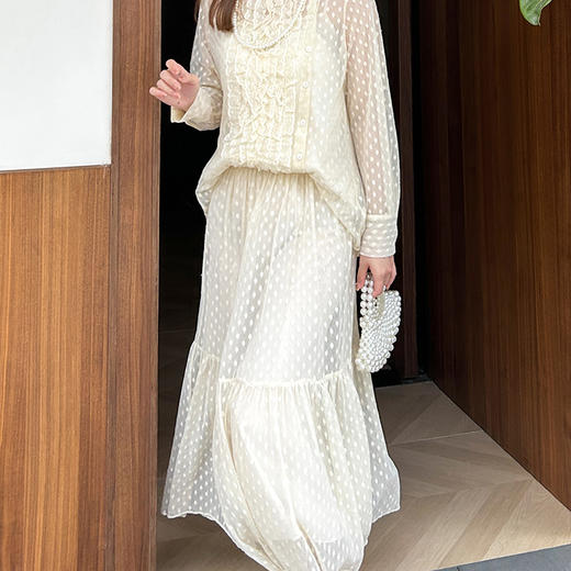 顺丰包邮洛诗琳99247春夏新款优雅荷叶边衬衫网纱半裙两件套0636 商品图1