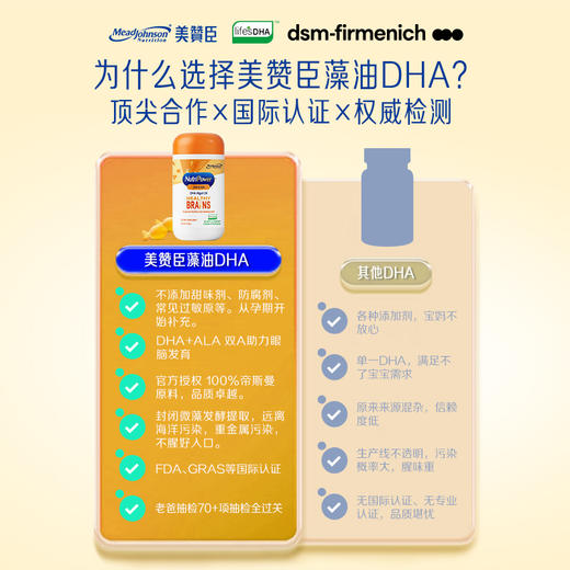 【老爸抽检推荐】美赞臣DHA帝斯曼藻油｜婴幼儿童+孕妇专用｜60粒/瓶｜补脑护眼无腥味 商品图1
