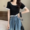 【条纹U领短款针织衫】夏季薄款 百搭修身显瘦短袖套头上衣女小衫潮  商品缩略图5