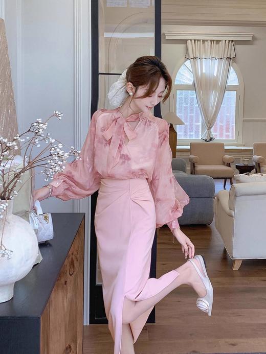 张心子【粉若桃花】春夏高腰褶皱显瘦半身裙 U2502040 商品图7