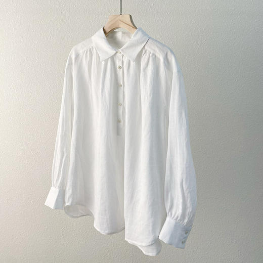 法式高级感！2025清爽舒适小众纯色翻领竺麻衬衫凉爽！ 商品图4