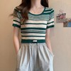 【条纹U领短款针织衫】夏季薄款 百搭修身显瘦短袖套头上衣女小衫潮  商品缩略图9