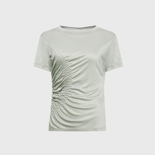 lost in echo2025春夏新款修身独特抽褶圆领高级醋酸短袖T恤上衣 商品图4