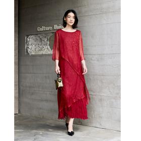 【林栖设计小店】桑蚕金丝混纺连衣裙优绣花优雅2025春夏新品花仙子长裙女1952071