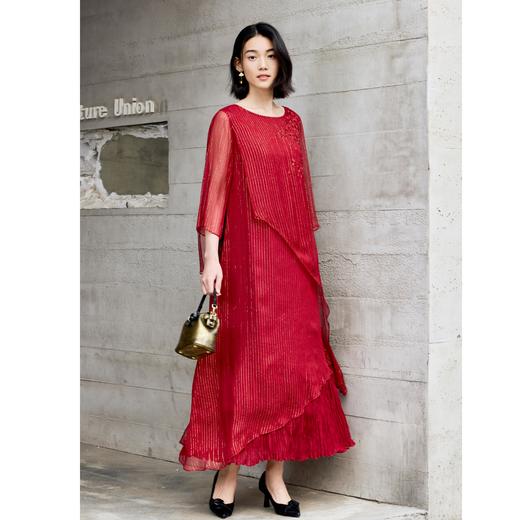 【林栖设计小店】桑蚕金丝混纺连衣裙优绣花优雅2025春夏新品花仙子长裙女1952071 商品图2