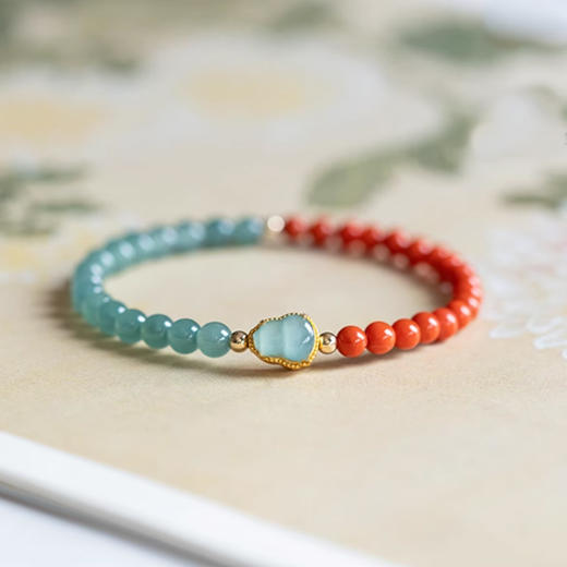 半山半水南红翡翠福禄手串5mm  蓝山翡翠水头好甄选满肉南红温润细腻色泽纯正一物一证 商品图0