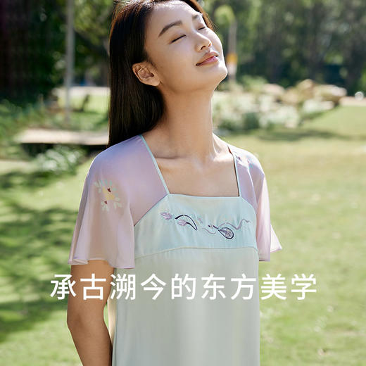 金三塔敦煌联名国风真丝睡裙女100%桑蚕丝印花短袖家居服睡裙新品  YSFFB301 商品图1