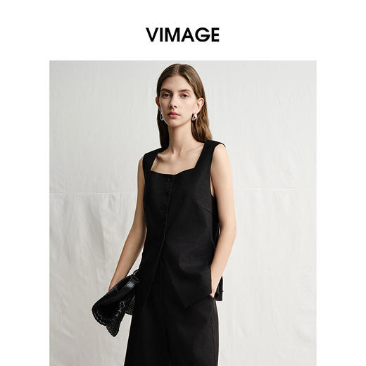 VIMAGE纬漫纪2025夏季新款简约百搭显瘦黑色上衣V2313944 商品图5