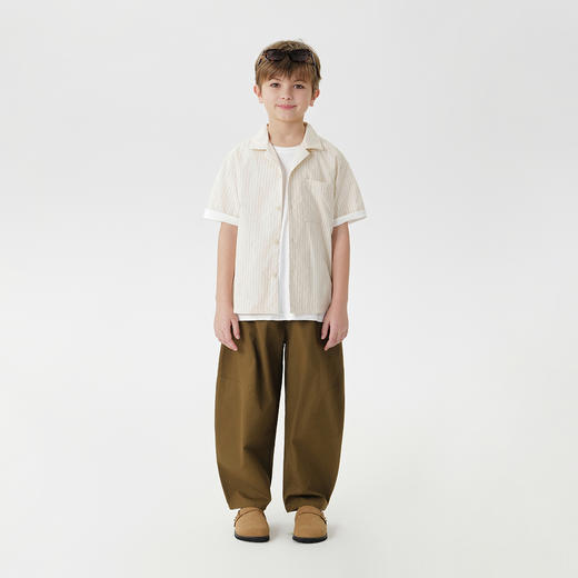 马克珍妮男童时尚条纹短袖衬衫儿童纯棉衬衣2025年夏装新款550359 商品图2