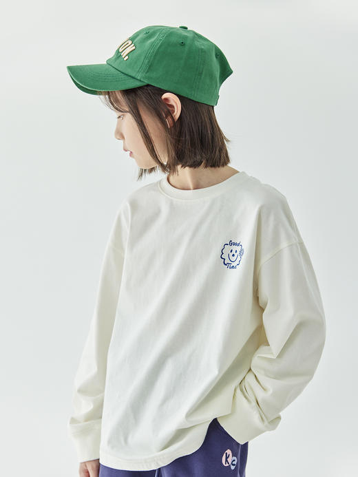 【代发】女款印花长袖T恤 棵初童装圆领印花长袖T清爽海盐芝士笑脸t恤女童百搭全棉上衣亲子款 商品图4