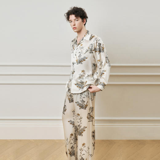 Solo seta22姆米重磅真丝男士印花衬衫长裤桑蚕丝家居服2025年秋 商品图1